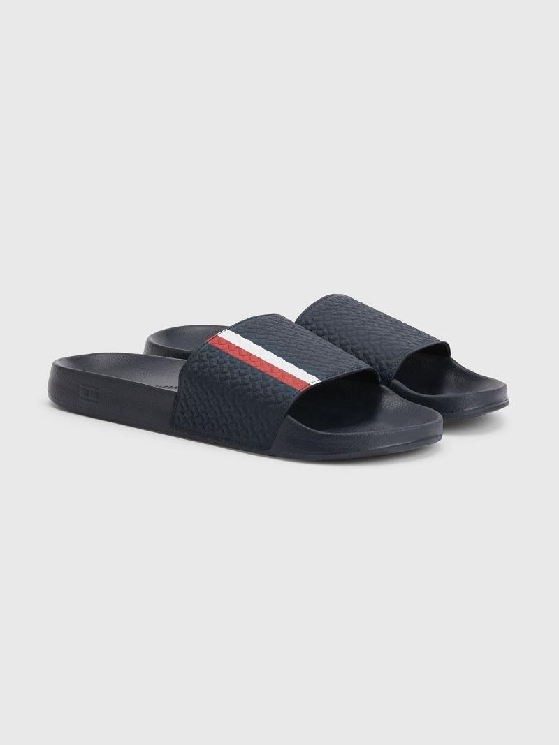 Férfi Tommy Hilfiger Textured stripe Sandal Sötétkék | HU 1435TCE